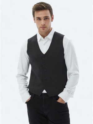 Kip Antrasit Regular Fit Casual Örme Triko Yelek
