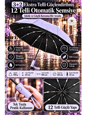 Lucky Love 12 Telli Güçlendirilmiş Klasik Otomatik Şemsiye Rüzgara Dayanıklı Su Geçirmez Uv Korumalı Klasik