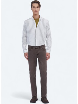Kip Kahverengi Düz Slim Fit Denim Pamuk Karışımlı Pantolon