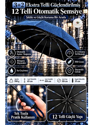 Lucky Love 12 Telli Güçlendirilmiş Klasik Otomatik Şemsiye Rüzgara Dayanıklı Su Geçirmez Uv Korumalı Klasik