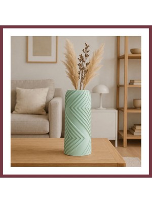 Storeşahin 3D Baskı Vector Vazo - Geometrik Çizgili Dekoratif Vazo-Mint SHN0720