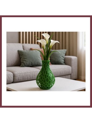 Storeşahin 3D Baskı Petek Dokulu Vazo - Delikli Dekoratif Vazo-Yeşil SHN0720
