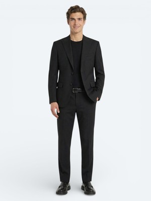 Kip Siyah Düz Modern Fit Yün Karışımlı Takım Elbise