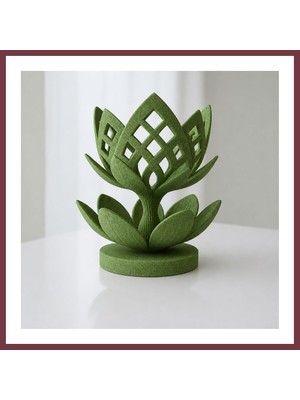 Storeşahin 3D Baskı Lotus Çiçeği Mumluk - Dekoratif Tealight Mumluk-Yeşil SHN0720