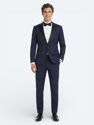 Kip Saks Düz Slim Fit Kruvaze Yaka Dokuma Smokin Takım Elbise