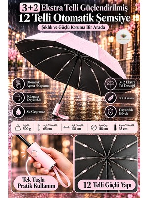 Lucky Love 12 Telli Güçlendirilmiş Klasik Otomatik Şemsiye Rüzgara Dayanıklı Su Geçirmez Uv Korumalı Klasik