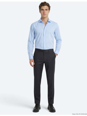 Kip Antrasit Dokuma Fitted Fit Klasik Yün Karışımlı Pantolon
