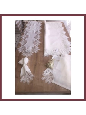 Storeşahin Sofra Takımı Lady Gardenya Keten Yemek Takımı 160X220 Masa Seti 26 Parça Runner Set Krem SHN0720
