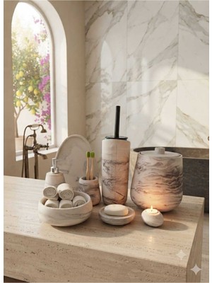 Trust Stone Mermer Desen 11 Parça Beton Banyo Seti,tuvalet Wc,çöp Kovası,sabunluk ,diş Fırçalığı,tepsi,aksesuarı