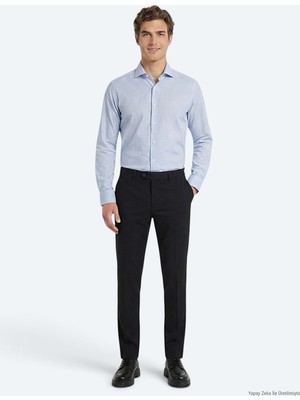 Kip Siyah Dokuma Fitted Fit Klasik Yün Karışımlı Pantolon