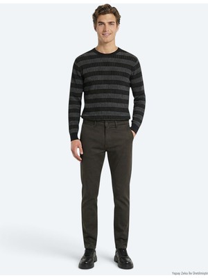 Kip Haki Dokuma Regular Fit Casual Pamuk Karışımlı Pantolon