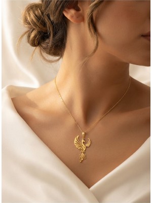 Papatya Silver 925 Ayar Gümüş Zarif Anka Kuşu Kolye.rose.gold.rodaj Renk Seçeneği