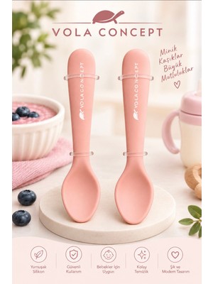 Volaconcept 2’li Pembe Silikon Mama Kaşığı Seti – Bebek Beslenme Kaşığı