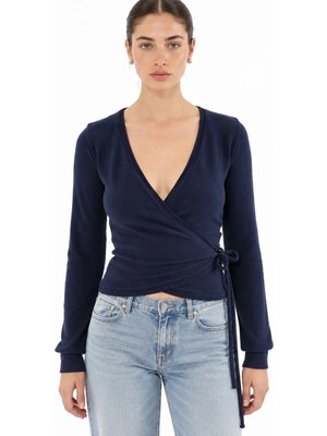 Hiccup Kadınlar Busem Kemerli Fitilli Örme Hırka Lacivert