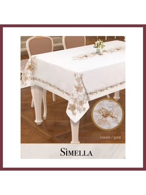 Storeşahin 160X260 cm Simella Keten Masa Örtüsü Krem-God Detay Şık Yemek Masası SHN0720