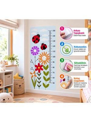 Durak Reklam Çocuk Odası Boy Ölçer Çiçek Desenli Duvar Stickerı – Folyo Baskı, Dekoratif Boymetre