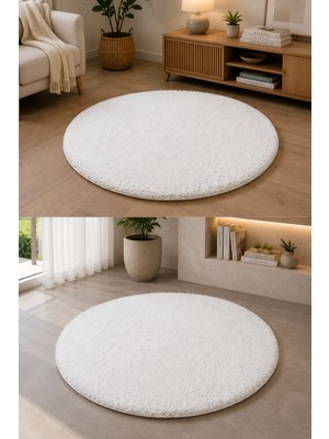 Talvora Home Beyaz Yuvarlak Peluş Banyo Paspası – Kaymaz Taban, Yumuşak Dokulu, Su Emici, Yıkanabilir Dekoratif Banyo Halısı