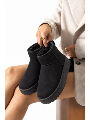 Albishoes Kadın Süet Içi Tüylü Yüksek Kalın Taban Kışlık Dışarı Bot Mini Bot Triko Kadın Bot Kürklü