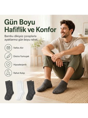 Nilya 12 Li  Erkek Bambu Patik Çorap Nefes Alan Nem Emici Yumuşak, Gri Günlük Spor
