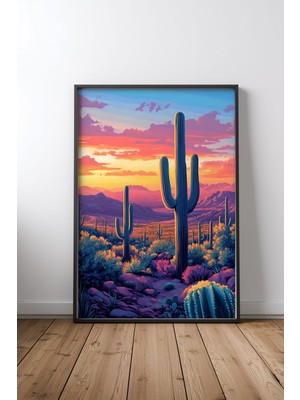 Saguaro National Park Arizona Çerçeveli Tablo Poster Salon Duvar Dekoru Hediye