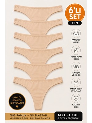 Meyzz Premium Kadın Düşük Bel Tanga Külot %95 Pamuk Yumuşak Dokulu Günlük Rahat String 6'lı