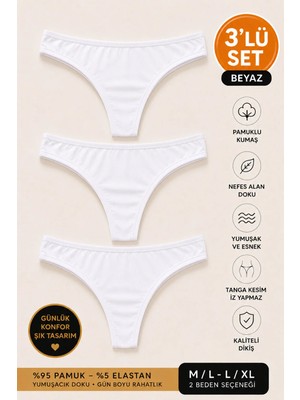 Meyzz Premium Kadın Düşük Bel Tanga Külot %95 Pamuk Yumuşak Dokulu Günlük Rahat String 3'lü