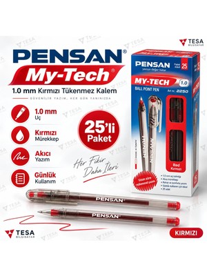 Pensan 2250 1.0 mm Tükenmez Kırmızı Kalem 25'li Kutu