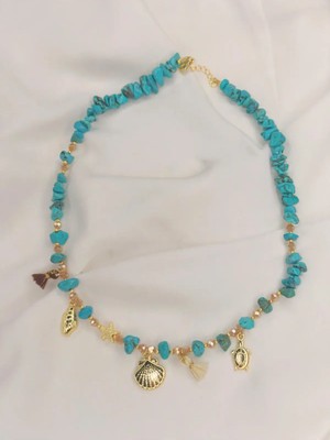 Charm Detaylı Mavi Kolye