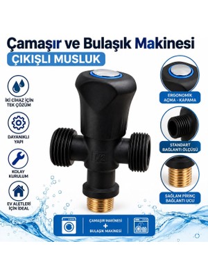 Viosa Çift Çıkışlı Dual Siyah Çamaşır Bulaşık Makinesi Musluğu Ayna Dahil 2 Yıl Garantili