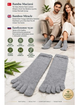 Lunexa Bambu Parmaklı Çorap Dikişsiz Unisex Antialerjik Terleme ve Koku Karşıtı Likralı Esnek Çorap -510-1