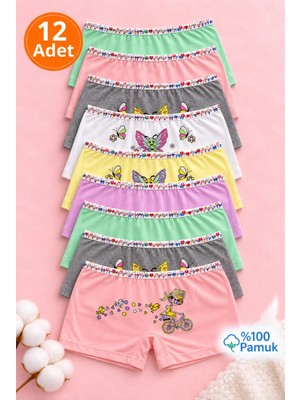 Meyzz Ultra Rahat Baskılı Pamuklu Kız Çocuk Boxer 12 Adet