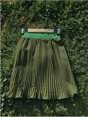 Çelebi Style Haki Kadın Lastikli Piliseli Kadın Mini Etek Içlik Pileli Pliseli