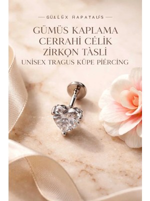 Lunexa 316L Cerrahi Çelik Paslanmaz Kararmaz Alerji Yapmaz Zirkon Taşlı Figürlü Unisex Tragus Küpe Piercing