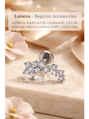 Lunexa 316L Cerrahi Çelik Paslanmaz Kararmaz Alerji Yapmaz Zirkon Taşlı Figürlü Unisex Tragus Küpe Piercing