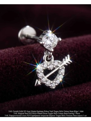 Lunexa 316L Cerrahi Çelik Paslanmaz Kararmaz Alerji Yapmaz Zirkon Taşlı Figürlü Unisex Tragus Helix Küpe Piercing GC210-17