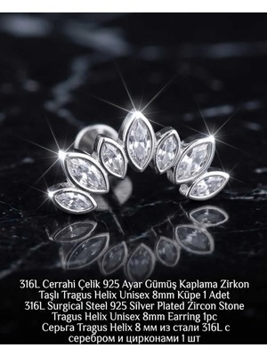 Lunexa 316L Cerrahi Çelik Paslanmaz Kararmaz Alerji Yapmaz Zirkon Taşlı Figürlü Unisex Tragus Helix Küpe Piercing GC210-18
