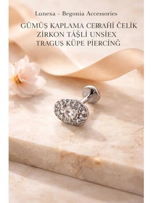 Lunexa 316L Cerrahi Çelik Paslanmaz Kararmaz Alerji Yapmaz Zirkon Taşlı Figürlü Unisex Tragus Küpe Piercing