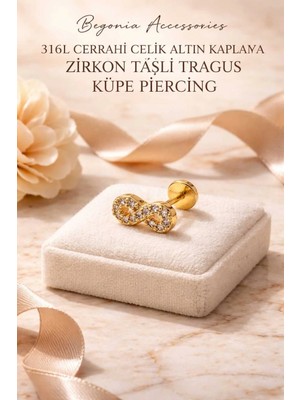 Lunexa 316L Cerrahi Çelik Altın Kaplama Kararmaz Alerji Yapmaz Zirkon Taş Figür Unisex Tragus Küpe Piercing