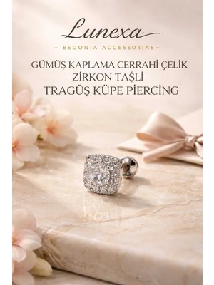 Lunexa 316L Cerrahi Çelik Paslanmaz Kararmaz Alerji Yapmaz Zirkon Taşlı Figürlü Unisex Tragus Küpe Piercing
