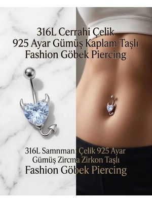 Lunexa 316L Cerrahi Çelik 925 Ayar Gümüş Kaplama Zirkon Taşlı Özel Tasarım Figürlü Göbek Piercing - Paslanmaz Kararmaz Anti Alerjik Kadın Belly Button Piercing Göbek Takısı- 1606-4