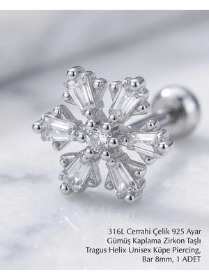 Lunexa 316L Cerrahi Çelik Paslanmaz Kararmaz Alerji Yapmaz Zirkon Taşlı Figürlü Unisex Tragus Helix Küpe Piercing G106-30