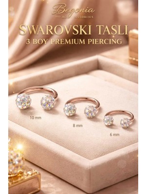 Lunexa 316L Cerrahi Çelik Rose Gold Antialerjik Şambala 6mm ,8mm, 10MM 3 Adet Piercing Set