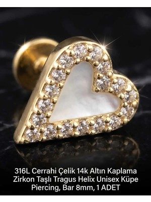 Lunexa 316L Cerrahi Çelik Altın Kaplama Kararmaz Alerji Yapmaz Zirkon Taş Figür Unisex Tragus Helix Küpe Piercing A106-12