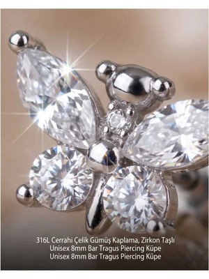 Lunexa 316L Cerrahi Çelik Gümüş Kaplama Kararmaz Alerji Yapmaz Zirkon Taş Figür Unisex Tragus Helix Küpe PIERCING-238-4