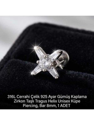 Lunexa 316L Cerrahi Çelik Paslanmaz Kararmaz Alerji Yapmaz Zirkon Taşlı Figürlü Unisex Tragus Helix Küpe Piercing G106-5