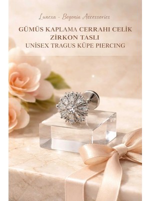 Lunexa 316L Cerrahi Çelik Paslanmaz Kararmaz Alerji Yapmaz Zirkon Taşlı Figürlü Unisex Tragus Küpe Piercing