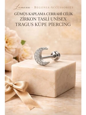 Lunexa 316L Cerrahi Çelik Paslanmaz Kararmaz Alerji Yapmaz Zirkon Taşlı Figürlü Unisex Tragus Küpe Piercing