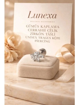 Lunexa 316L Cerrahi Çelik Paslanmaz Kararmaz Alerji Yapmaz Zirkon Taşlı Figürlü Unisex Tragus Küpe Piercing