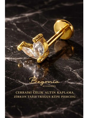 Lunexa 316L Cerrahi Çelik Altın Kaplama Kararmaz Alerji Yapmaz Zirkon Taş Figür Unisex Tragus Küpe Piercing