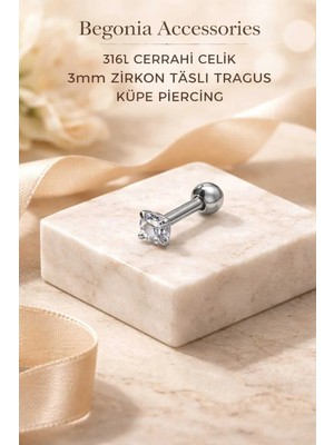 Lunexa 316L Cerrahi Çelik Paslanmaz Kararmaz Alerji Yapmaz Zirkon Taşlı Figürlü Unisex Tragus Küpe Piercing